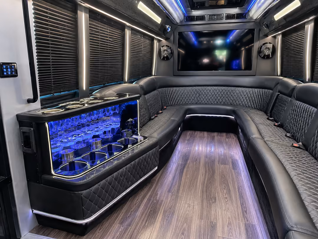 18 passenger party bus rental interior