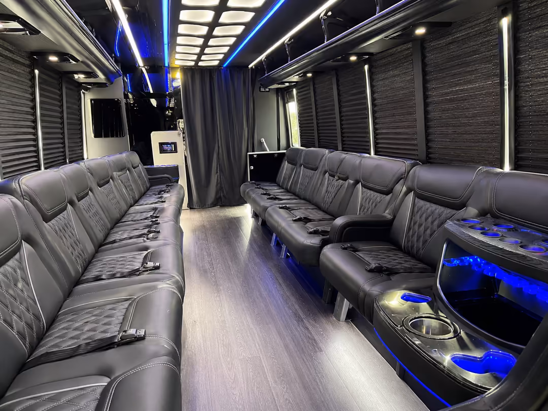 28 passenger party bus rental interior