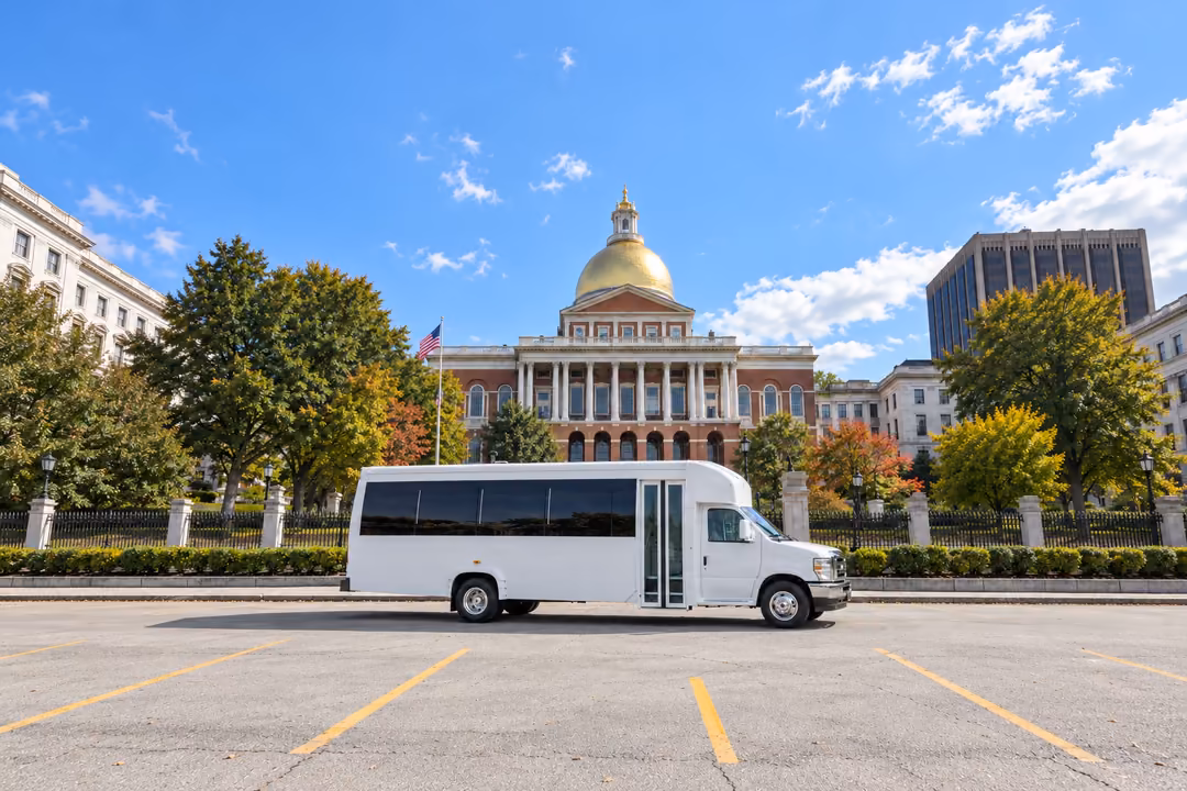 Boston 15 passenger party bus rental exterior