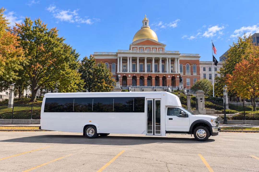 Boston 30 passenger party bus rental exterior