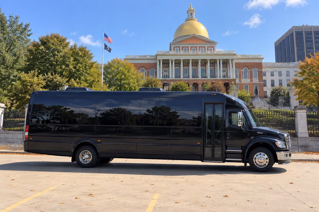 Boston 40 passenger party bus rental exterior