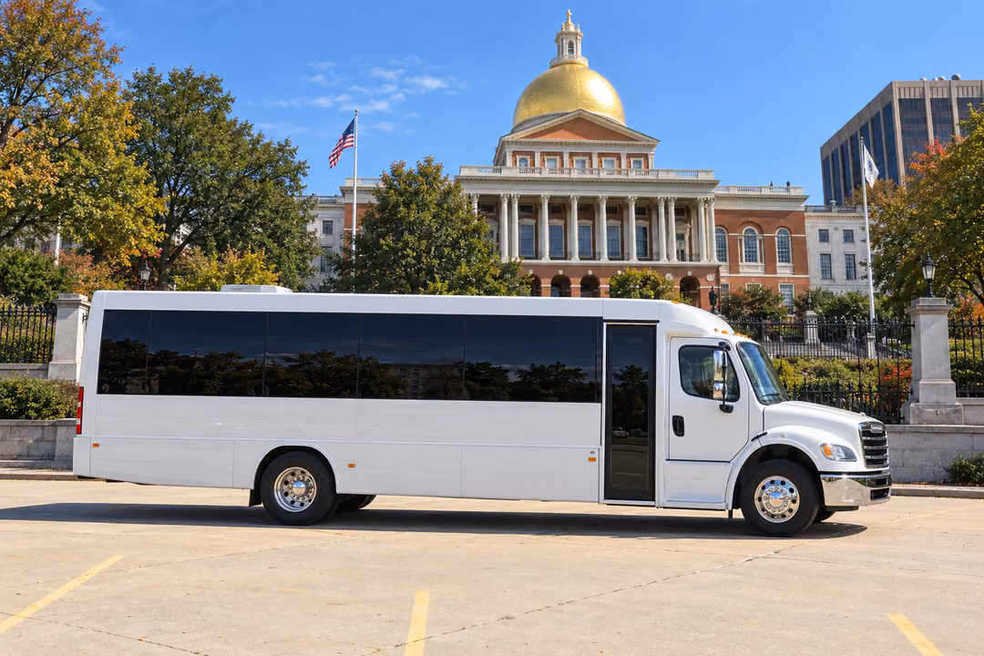 Boston 50 passenger party bus rental exterior