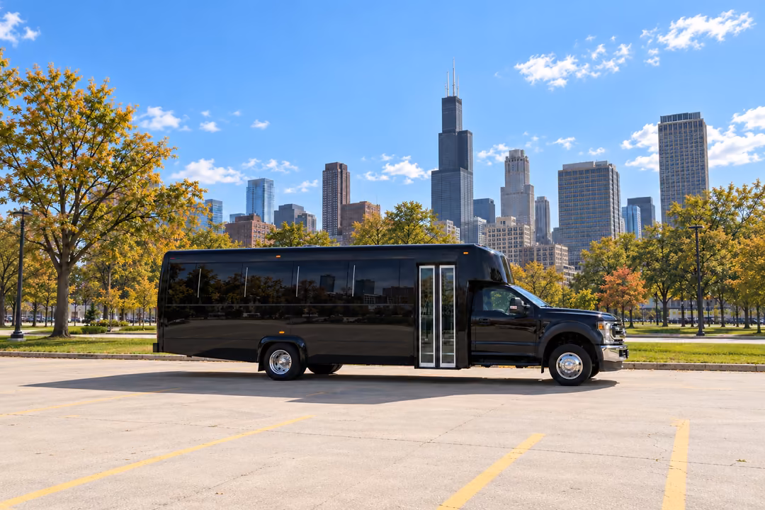 Chicago 28 passenger party bus rental exterior