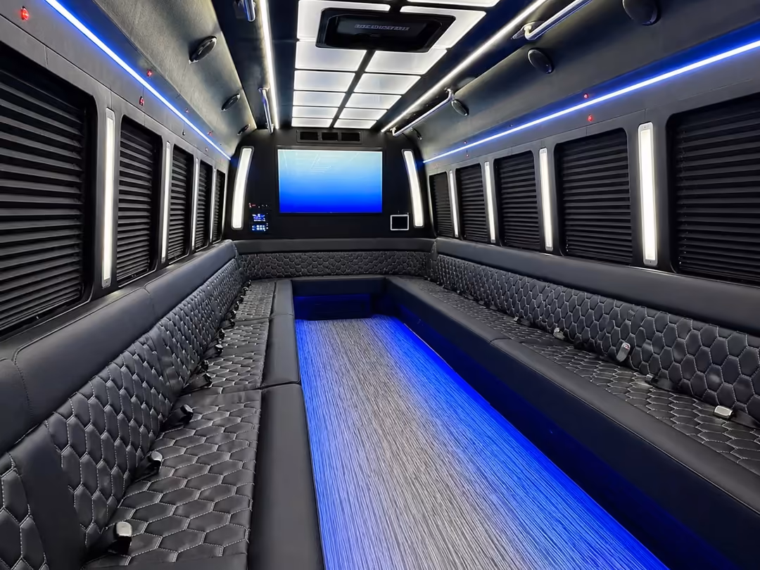 Fort Lauderdale specialty party bus with restroom rental interior