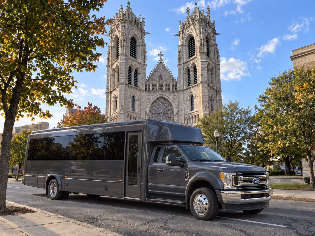 Newark NJ 20-30 passenger party bus rental exterior