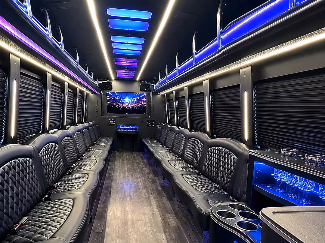 Newark NJ 40-50 passenger party bus rental interior